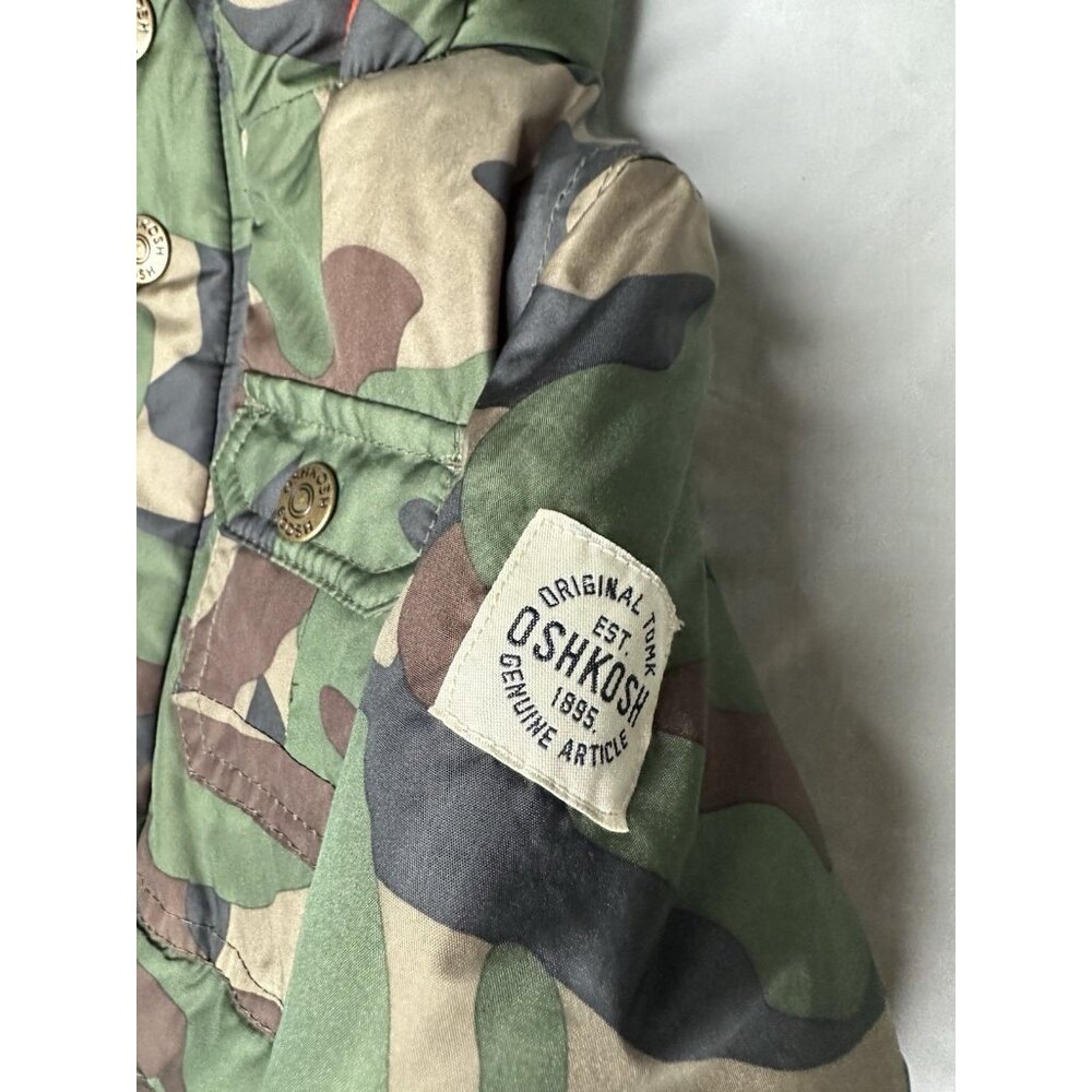 Oshkosh Boy's 24M Winter Puffer Hooded Camo Jacket Green Coat - Picture 3 of 11
